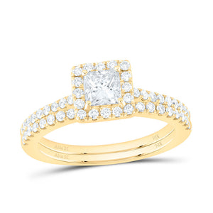 14kt Yellow Gold Princess Diamond Bridal Wedding Ring Band Set 1 Cttw