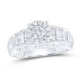 Sterling Silver Round Diamond Cluster Bridal Wedding Engagement Ring 1/2 Cttw