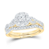 14kt Yellow Gold Round Diamond Halo Bridal Wedding Ring Band Set 1 Cttw