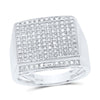 10kt White Gold Mens Round Diamond Rectangle Cluster Ring 3/8 Cttw