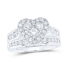 14kt White Gold Princess Diamond Heart Bridal Wedding Ring Band Set 1 Cttw