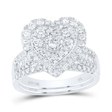 10kt White Gold Round Diamond Heart Bridal Wedding Ring Band Set 1-1/4 Cttw