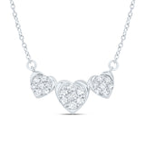 10kt White Gold Womens Round Diamond Triple Heart Necklace 1/4 Cttw