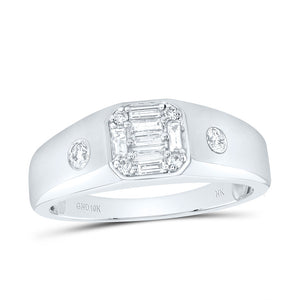 10kt White Gold Mens Baguette Diamond Band Ring 3/8 Cttw