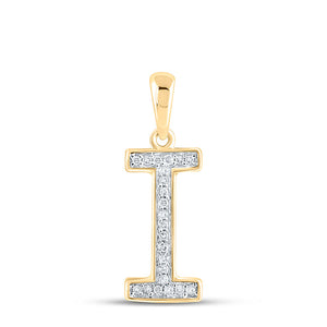 10kt Yellow Gold Womens Round Diamond Initial I Letter Pendant 1/20 Cttw