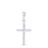 10kt White Gold Womens Round Diamond Cross Pendant 1/6 Cttw