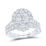 10kt White Gold Round Diamond Oval Bridal Wedding Ring Band Set 2 Cttw