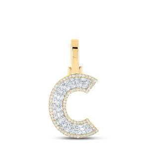 10kt Yellow Gold Mens Baguette Diamond C Initial Letter Charm Pendant 3/8 Cttw