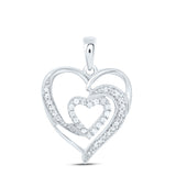 10kt White Gold Womens Round Diamond Heart Pendant 1/6 Cttw