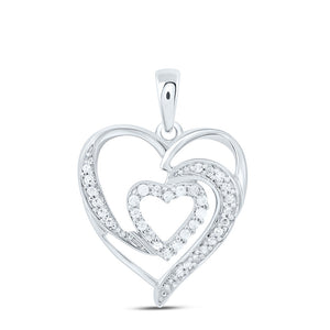 10kt White Gold Womens Round Diamond Heart Pendant 1/6 Cttw