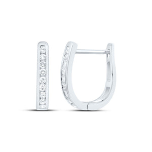 14kt White Gold Womens Round Diamond Hoop Earrings 1/4 Cttw