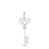 Sterling Silver Womens Round Diamond Heart XO Key Pendant 1/8 Cttw