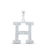 10kt White Gold Womens Round Diamond Initial H Letter Pendant 1/10 Cttw
