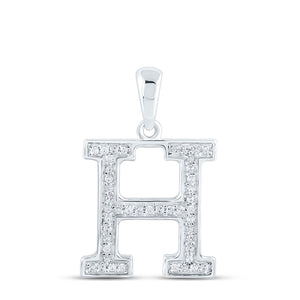 10kt White Gold Womens Round Diamond Initial H Letter Pendant 1/10 Cttw