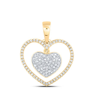 10kt Yellow Gold Womens Round Diamond Heart Pendant 1/3 Cttw