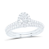 14kt White Gold Oval Diamond Halo Bridal Wedding Ring Band Set 1 Cttw