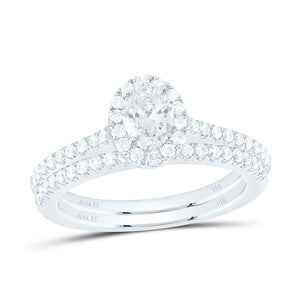14kt White Gold Oval Diamond Halo Bridal Wedding Ring Band Set 1 Cttw