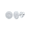 Sterling Silver Round Diamond 3D Circle Disk Earrings 1/20 Cttw