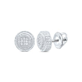 Sterling Silver Round Diamond 3D Circle Disk Earrings 1/20 Cttw