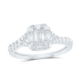 14kt White Gold Emerald Diamond Halo Bridal Wedding Engagement Ring 3/4 Cttw