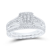 10kt White Gold Round Diamond Halo Bridal Wedding Ring Band Set 1/4 Cttw