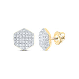 10kt Yellow Gold Round Diamond Hexagon Earrings 1/5 Cttw