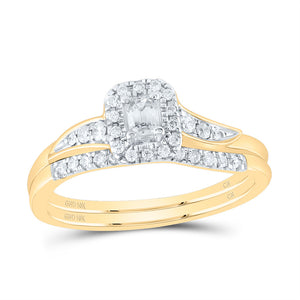 10kt Yellow Gold Emerald Diamond Bridal Wedding Ring Band Set 1/3 Cttw