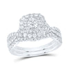 14kt White Gold Round Diamond Halo Bridal Wedding Ring Band Set 1 Cttw