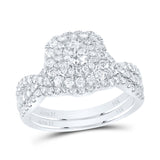 14kt White Gold Round Diamond Halo Bridal Wedding Ring Band Set 1 Cttw