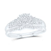 Sterling Silver Round Diamond Cluster Bridal Wedding Ring Band Set 1/4 Cttw