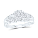 Sterling Silver Round Diamond Cluster Bridal Wedding Ring Band Set 1/4 Cttw