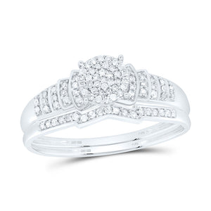 Sterling Silver Round Diamond Cluster Bridal Wedding Ring Band Set 1/4 Cttw