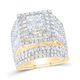 14kt Yellow Gold Princess Diamond Square Bridal Wedding Ring Band Set 4 Cttw