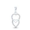 10kt White Gold Womens Round Diamond Double Hanging Heart Pendant 1/10 Cttw