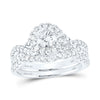 14kt White Gold Round Diamond Halo Bridal Wedding Ring Band Set 1-1/2 Cttw