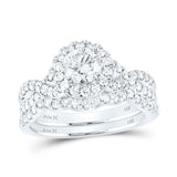 14kt White Gold Round Diamond Halo Bridal Wedding Ring Band Set 1-1/2 Cttw