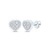 10kt White Gold Womens Round Diamond Heart Cluster Earrings 1/20 Cttw