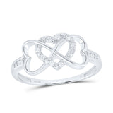 Sterling Silver Womens Round Diamond Heart Ring 1/10 Cttw