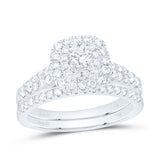 14kt White Gold Round Diamond Halo Bridal Wedding Ring Band Set 1 Cttw