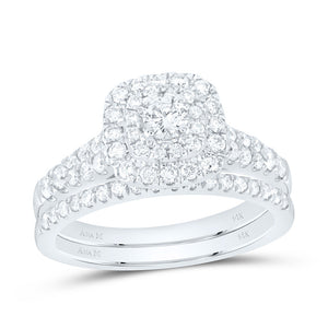 14kt White Gold Round Diamond Halo Bridal Wedding Ring Band Set 1 Cttw
