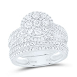 10kt White Gold Round Diamond Cluster Bridal Wedding Ring Band Set 1-3/8 Cttw