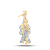 10kt Yellow Gold Mens Round Diamond Grim Reaper Charm Pendant 3/4 Cttw