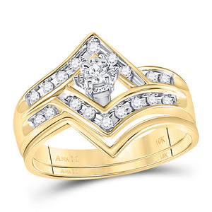 10kt Yellow Gold Round Diamond Chevron Bridal Wedding Ring Band Set 1/4 Cttw