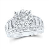 10kt White Gold Round Diamond Cluster Bridal Wedding Engagement Ring 1-1/2 Cttw