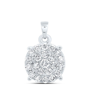 10kt White Gold Womens Round Diamond Cluster Pendant 1-1/2 Cttw
