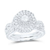 14kt White Gold Round Diamond Halo Bridal Wedding Ring Band Set 1 Cttw