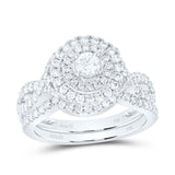 14kt White Gold Round Diamond Halo Bridal Wedding Ring Band Set 1 Cttw