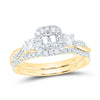 14kt Yellow Gold Emerald Diamond Halo Bridal Wedding Ring Band Set 3/4 Cttw