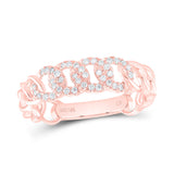 10kt Rose Gold Womens Round Diamond Curb Link Stackable Band Ring 1/6 Cttw