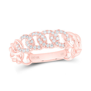10kt Rose Gold Womens Round Diamond Curb Link Stackable Band Ring 1/6 Cttw
